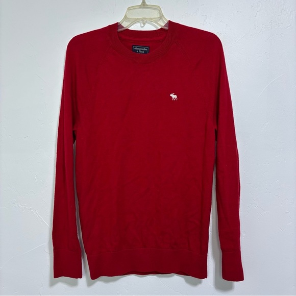 Abercrombie & Fitch Moose Wool Blend Sweater Men Large Red Crew Neck Preppy - Picture 1 of 9